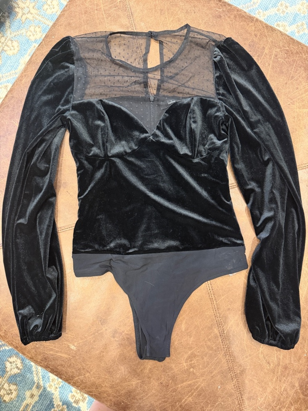 Lulu's Black Velvet Sheer Yoke Long Sleeve Bodysuit